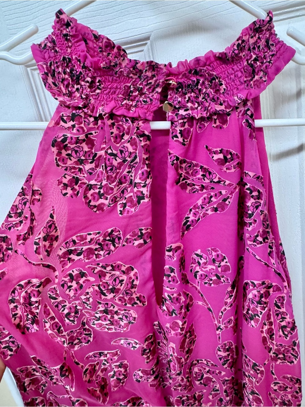 White House Black Market Pink Floral Halter Maxi Dress Size 10 Smocked Waist - Picture 9 of 12